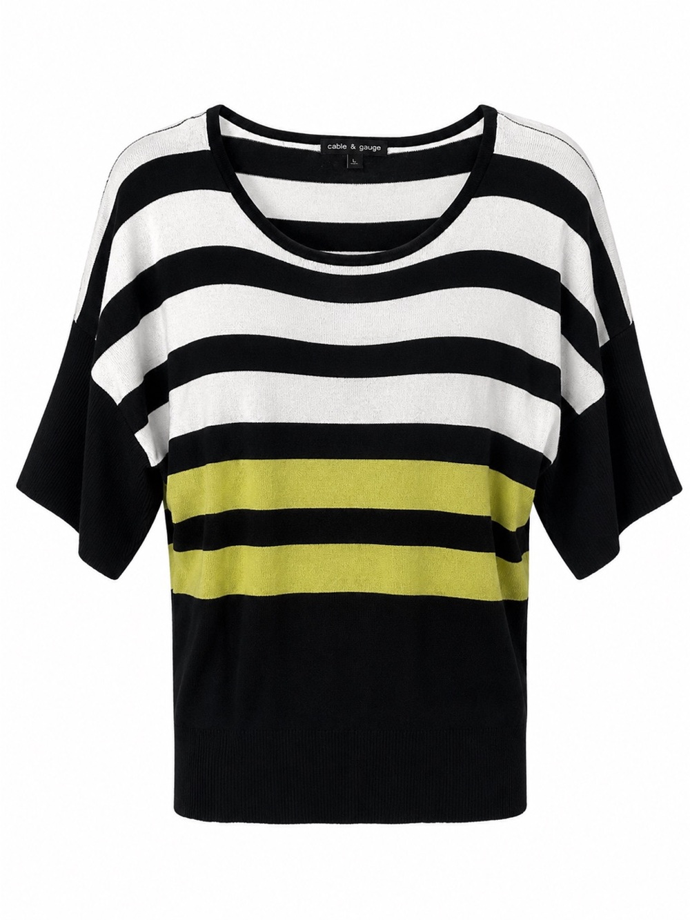 Cable & Gauge Black, White & 💚🖤Chartreuse Striped Scoop Neck Top~ Medium